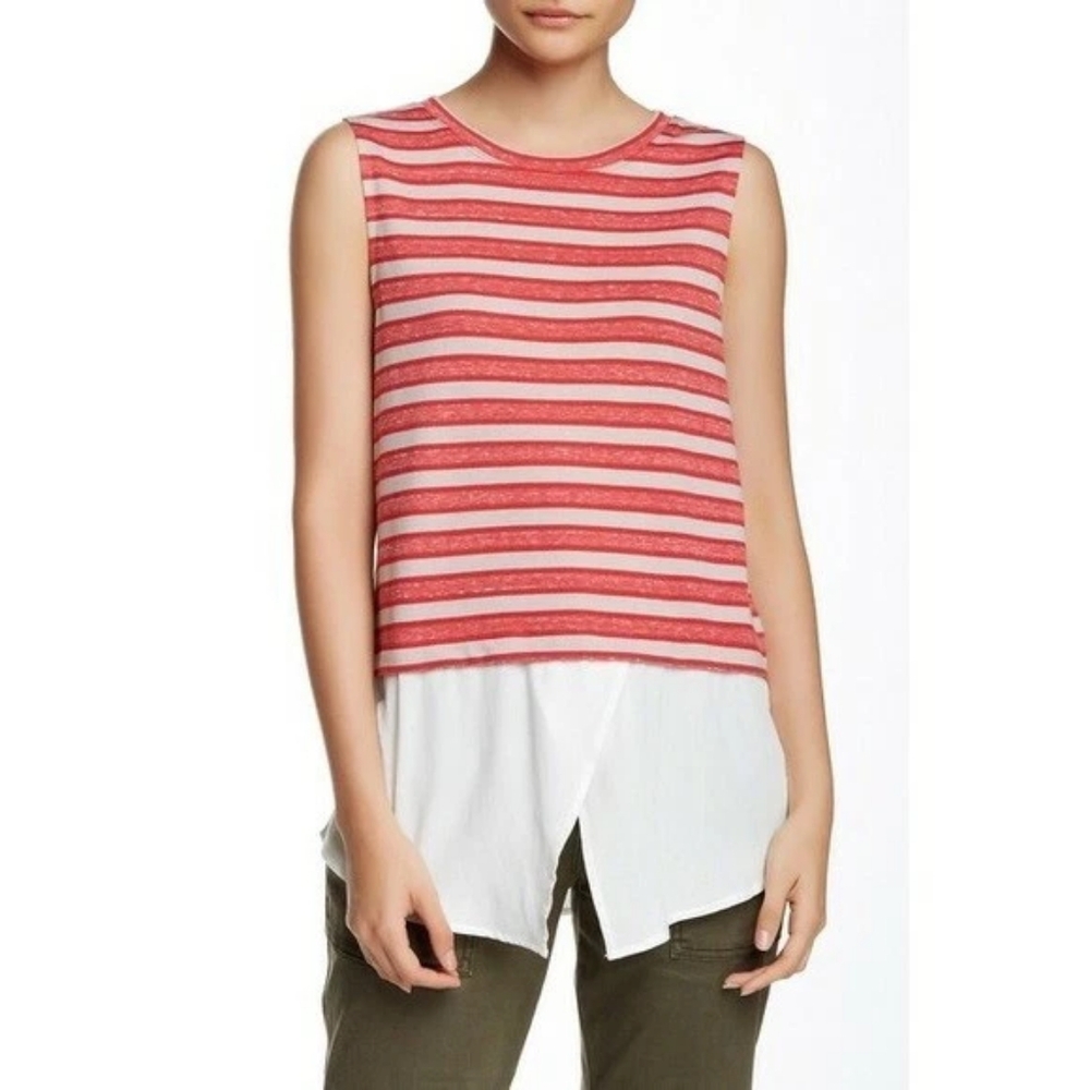 Sanctuary Red and White Layered Layla Shell Tank Top w/ Surplice - Size XS